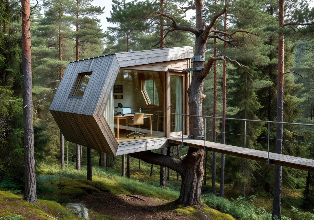 Remote worker enjoying a productive day in a modern cabin